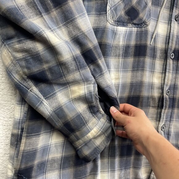 Wrangler Hooded Flannel Quilted Lined Shirt Jacket Men’s 2XL Blue Button Up - Picture 13 of 16